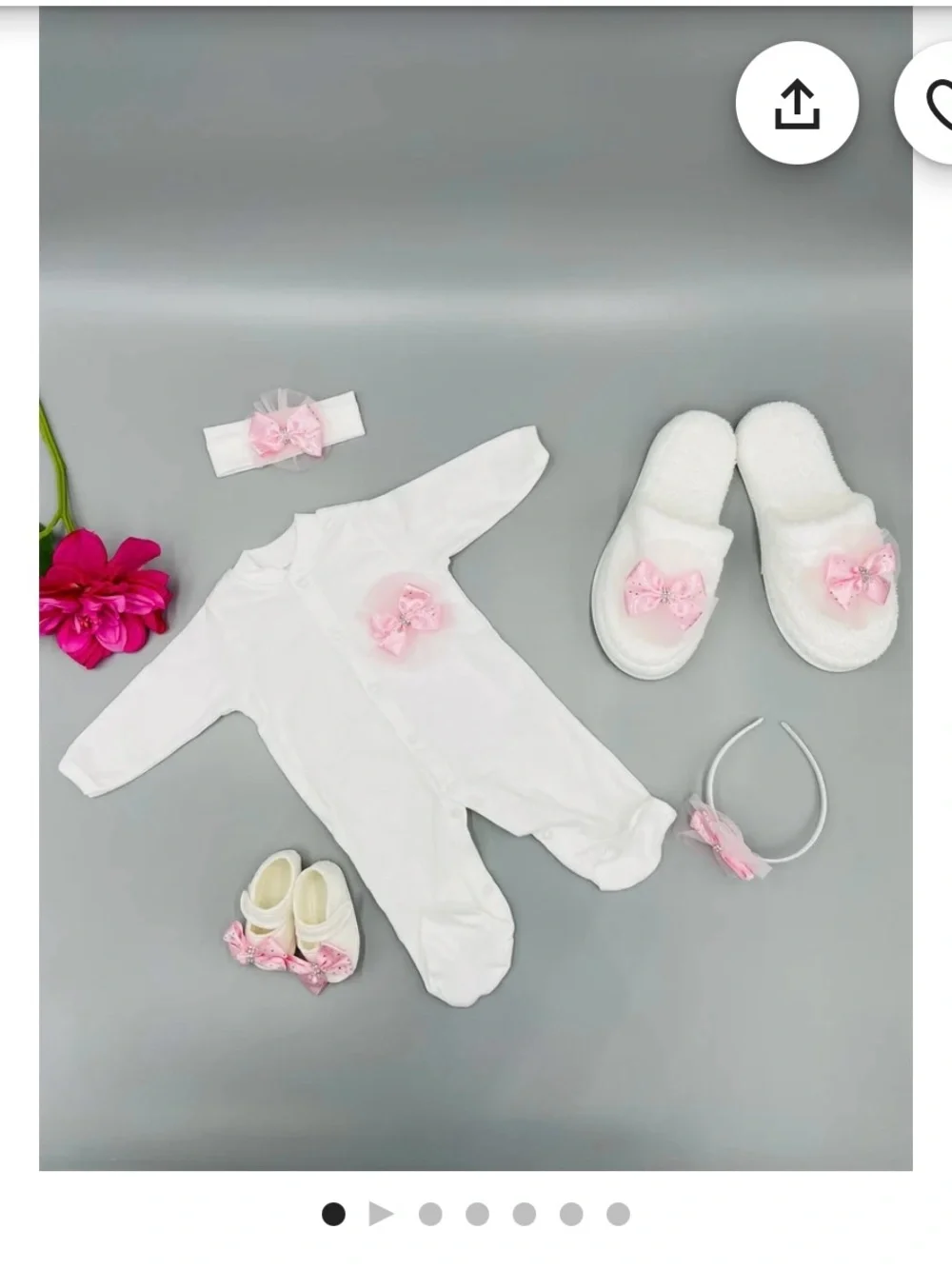 White & Pink Baby One-Piece with Bow Accents